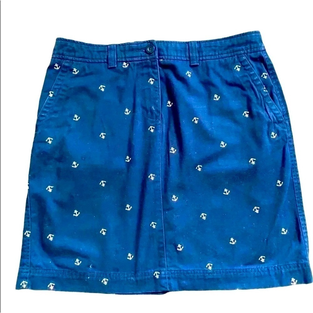 Super Cute LLBean Blue Cotton Straight Skirt With Pink Anchors Size 12P - Picture 2 of 8